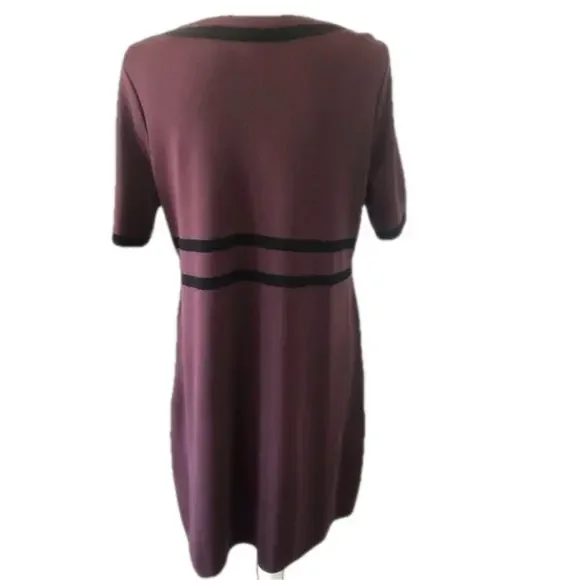 Ming Wang button detail contrast trim soft knit dress  burgundy black size M - Picture 7 of 14
